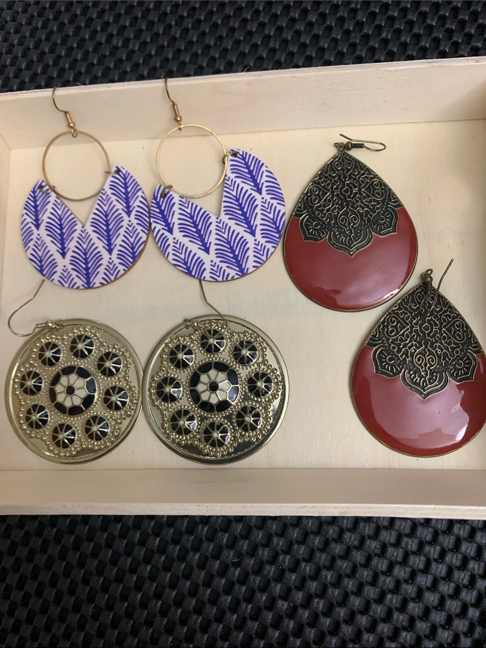 Vintage Mixed-Style Women's Earrings Set - Blue, Gold, Red- BUNDLE!